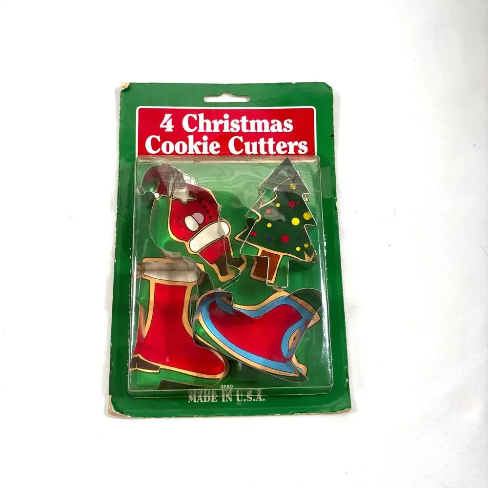 Vintage Fox Run Christmas Cookie Cutters Set 4 Sleigh Santa Tree Stocking USA NO